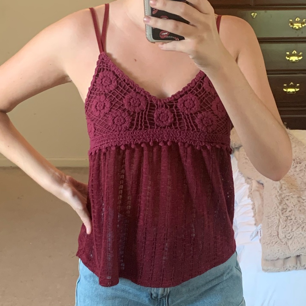 see through maroon tank top